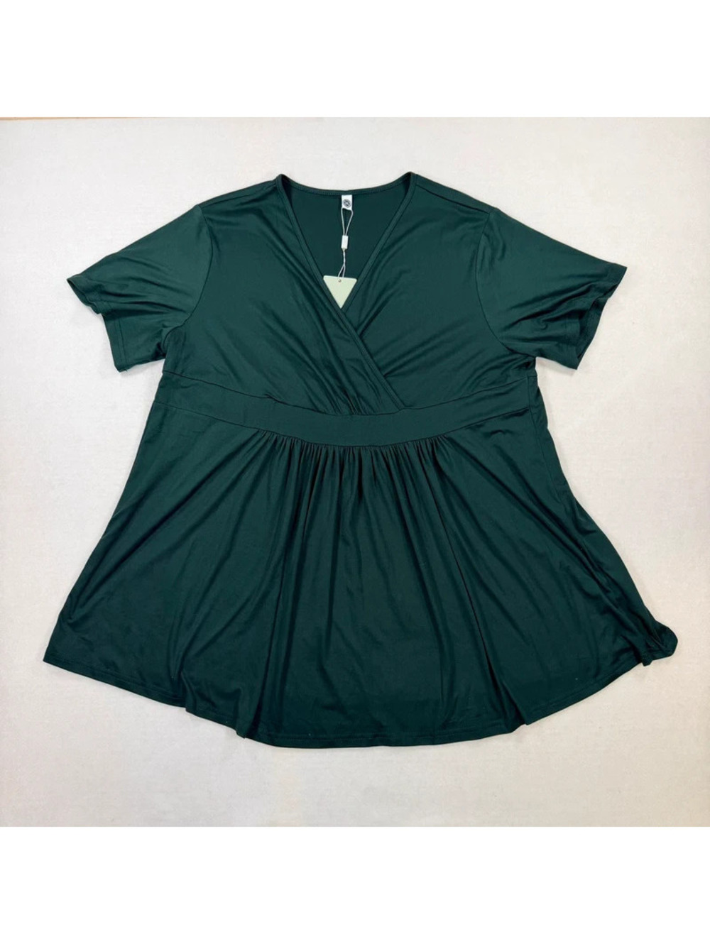 NWT Poseshe Dark Green Wrap V-Neck Babydoll Peplum Top 3XL